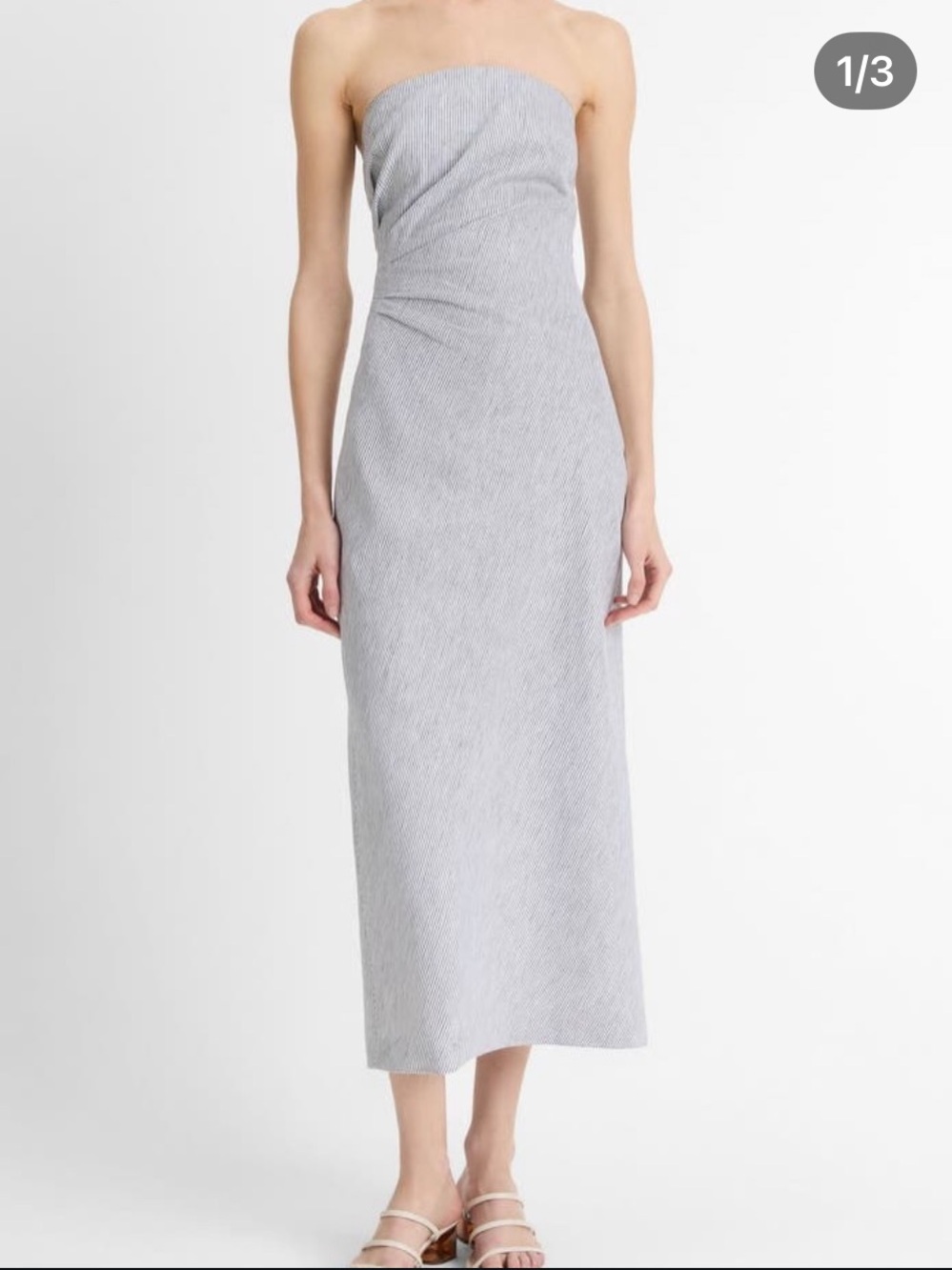 Vince Ticking Striped Draped Dress (strapless)